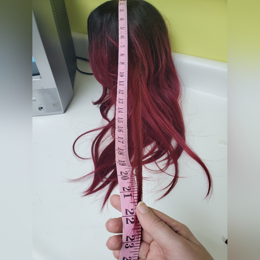 Black and wine red lace front wig
